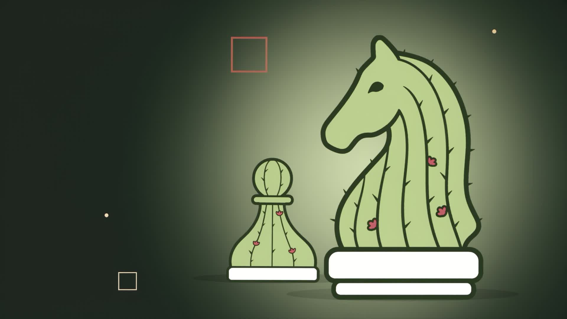Cactus chess pieces against the Chessskins charcoal and lime backdrop